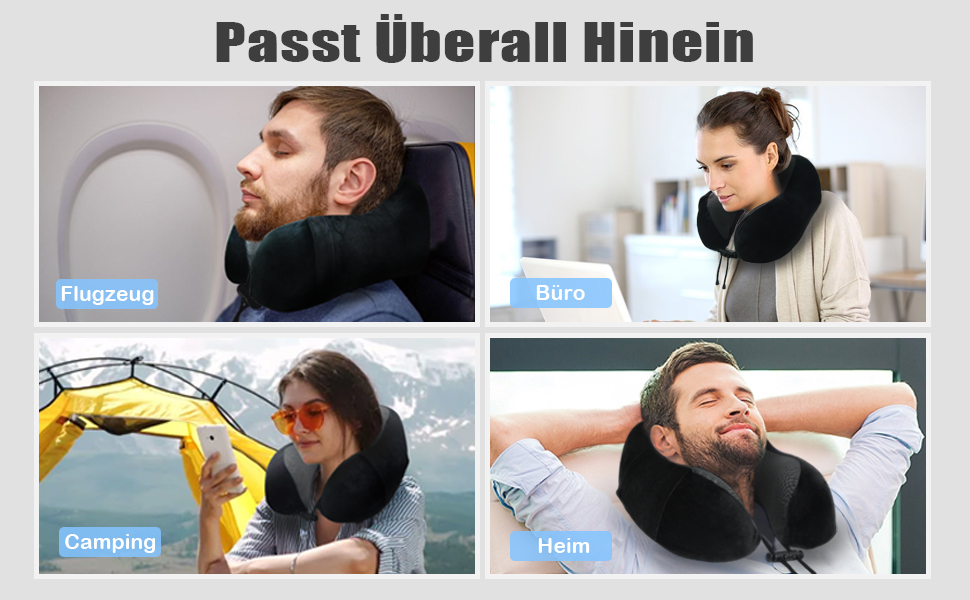 Подушка для шиї у вигляді U, Memory Foam, для подорожей, авто, офісу, дорослі, з маскою для сну та навушниками, чорна