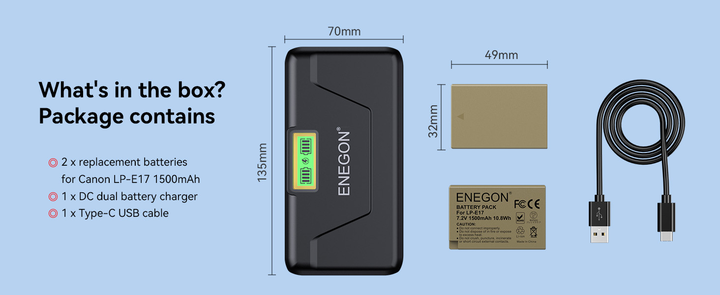 Зарядний пристрій ENEGON LP-E17 20W Dual з 2x акумуляторами 1500mAh для Canon EOS R10, R8, RP, R50, R100 та інших моделей