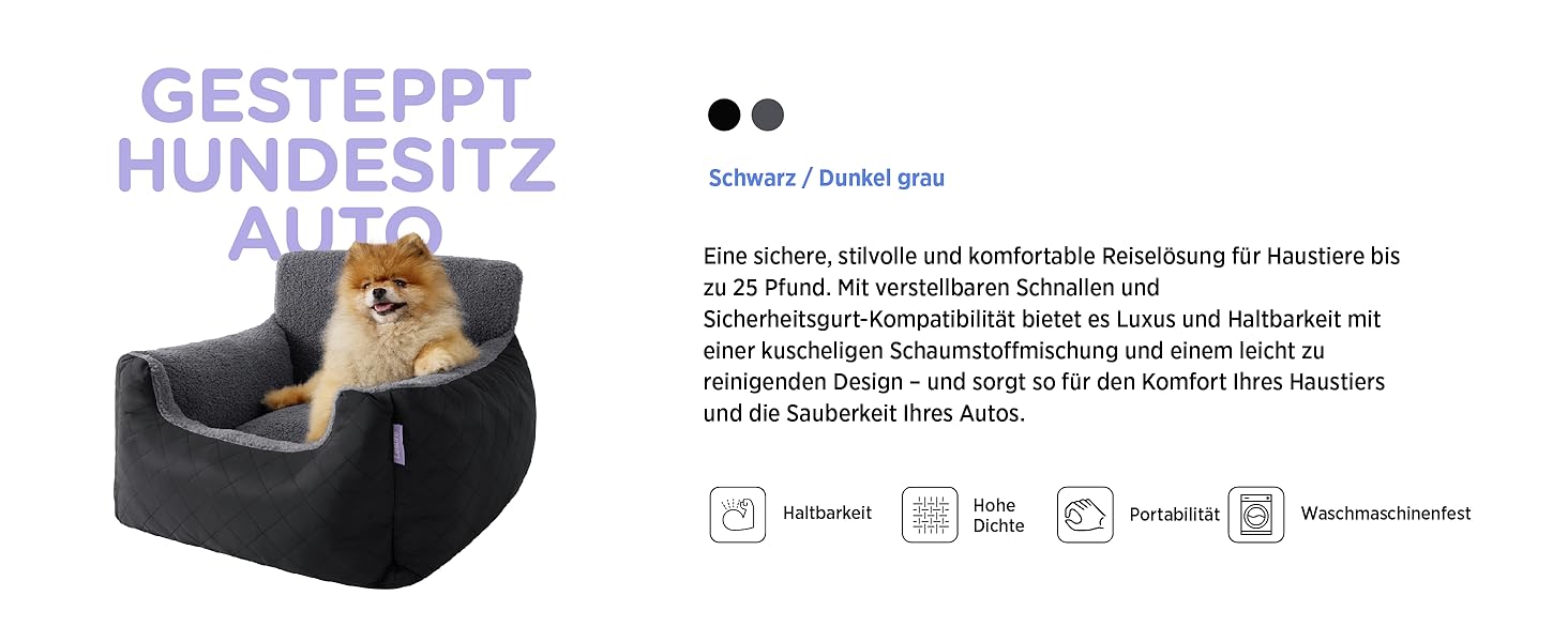 Автокрісло для собак Lesure - водовідштовхувальне, для маленьких собак, з поворотком для повідка, темно-сіре