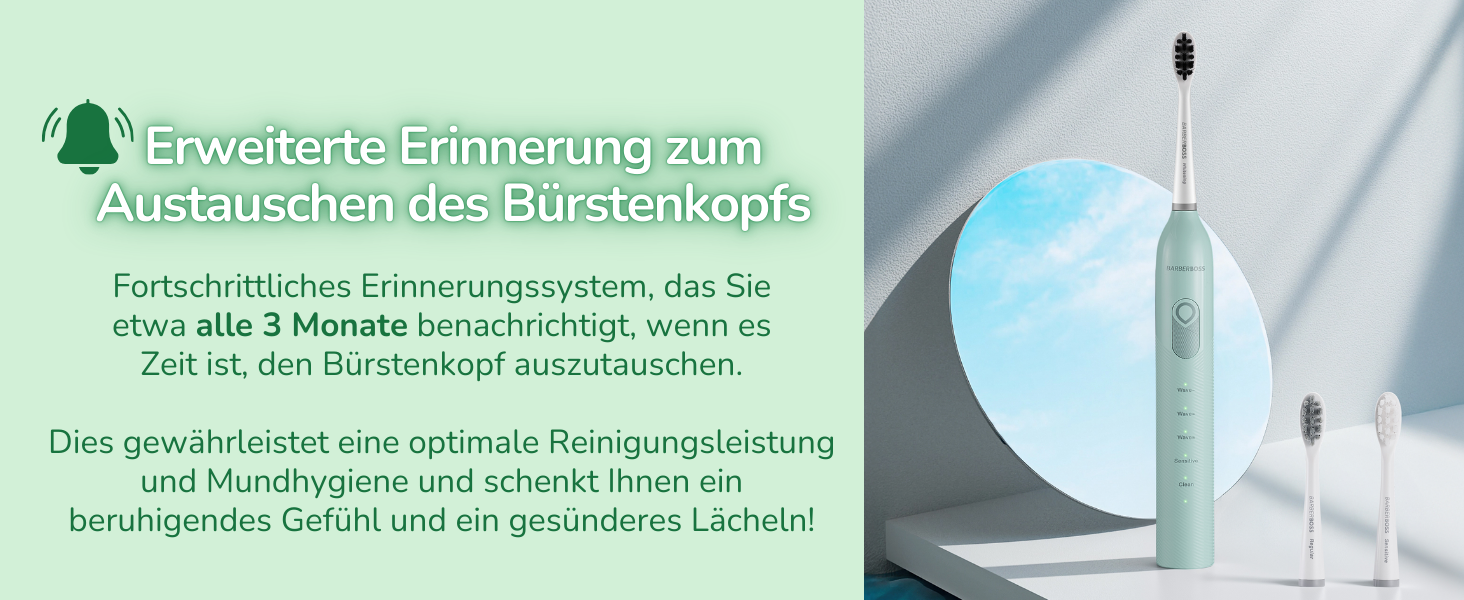 Електрична зубна щітка BarberBoss для дорослих QR-7537 (М'ята) – осцилююча, звукова технологія, 6 насадок, таймер, кейс