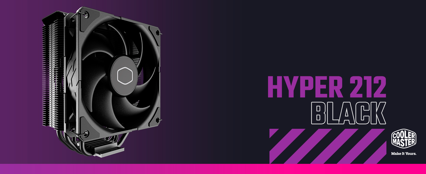 Cooler Master Hyper 212 Black - кулер для CPU з RGB підсвічуванням, LGA1700 & AM5, чорний, з 4 heatpipes