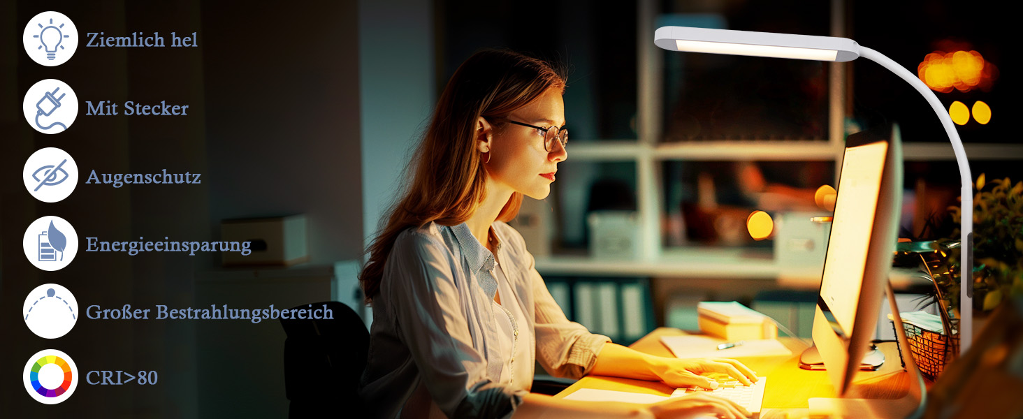 Лампа для столу Homefire LED з кріпленням, диммування: чорна, 5 рівнів яскравості, 5W, гнучка, захист очей, денне світло для офісу та робочого кабінету (Вилка EU)