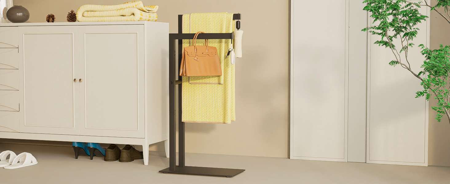 Підставка для рушників Yawinhe freestanding, підлоговий тримач для рушників та одягу з нержавіючої сталі, 2 стійки, чорний, 40x20x80см, SMJ003B