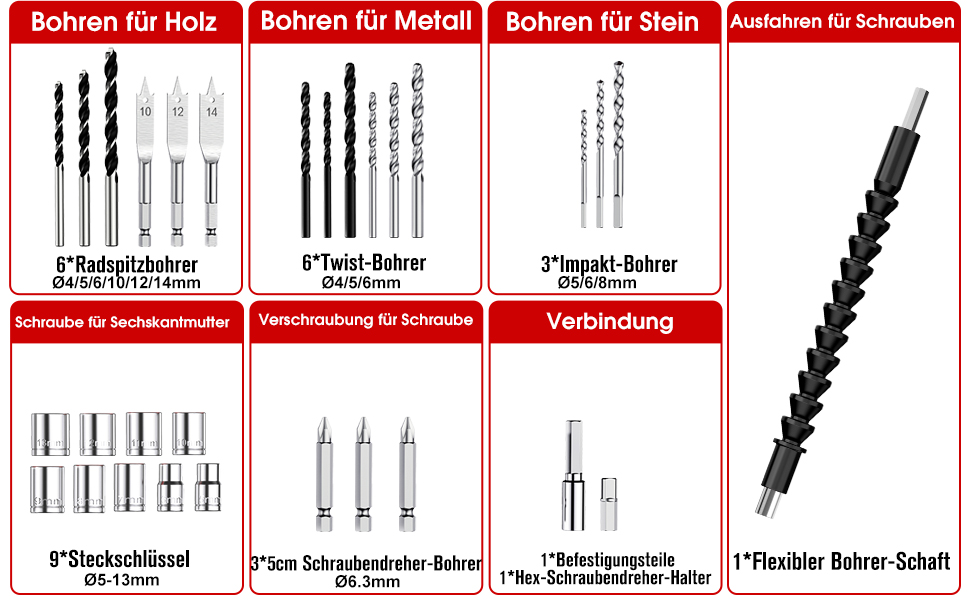 Акумуляторний дриль-шуруповерт BETENST 21V з 2 акумуляторами 2.0Ah, 42Nm, 25+3 ступені крутного моменту, 2 швидкості, LED-підсвічування, 30-ти елементний набір для дому, саду та DIY проектів