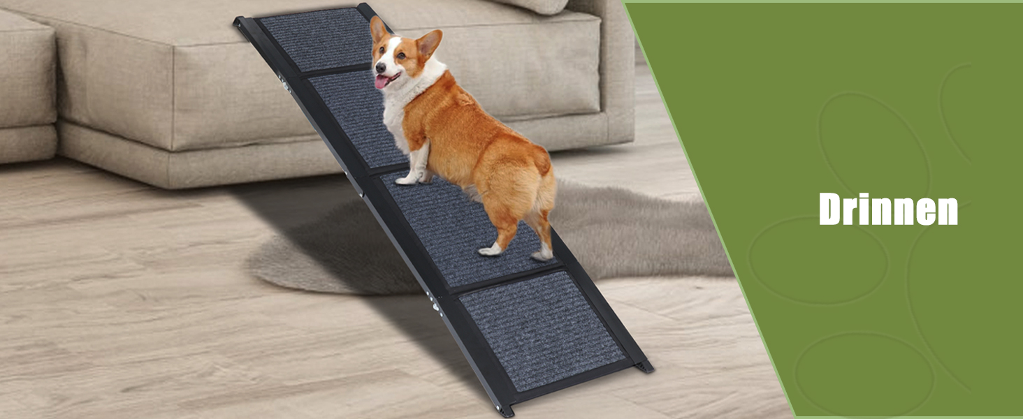 Рампа для собак SMONTER 180 см, автоскладана, з високоякісним покриттям, для легкових, вантажних автомобілів та SUV. Підходить для великих та середніх собак, чорного кольору.