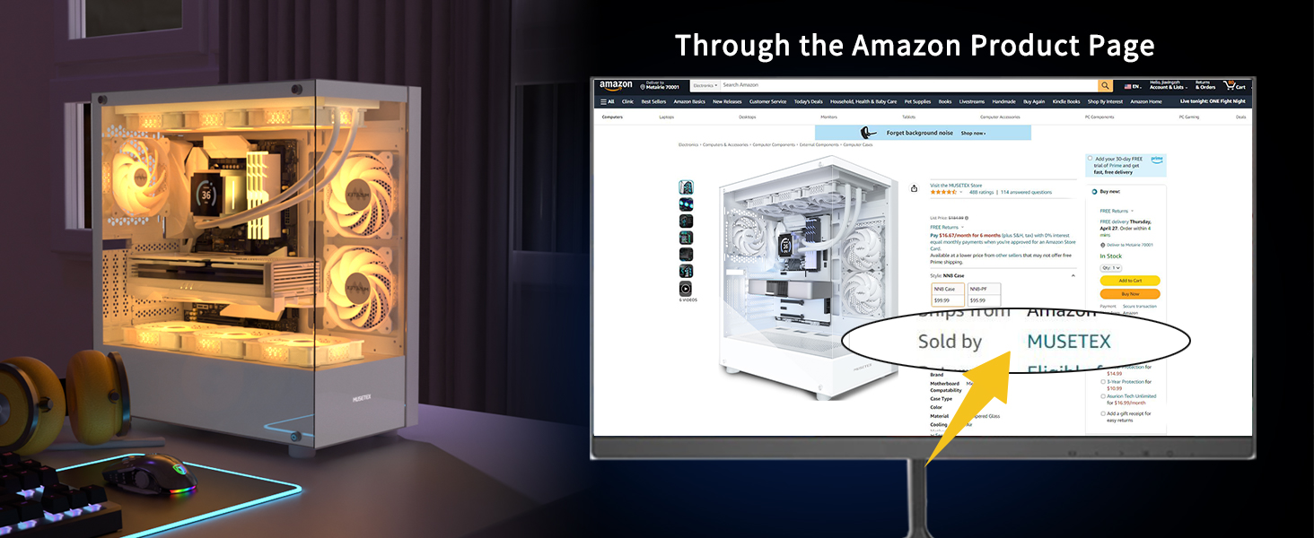 Корпус для ПК MUSETEX K2 ATX Mid-Tower з подвійним склом, білий, 3 вентилятори, USB Type-C