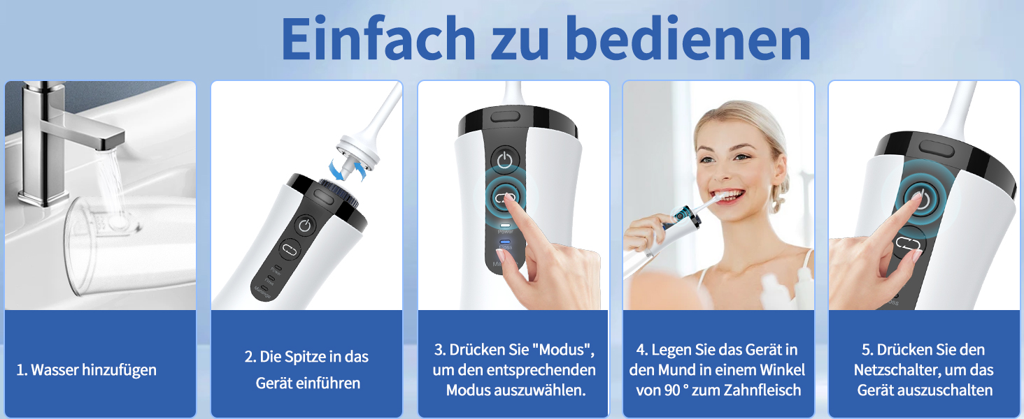 Електричний ірригатор для порожнини рота VITCOCO 1080P WiFi, 350 мл, бездротовий, з 5 насадками, IPX7, білий