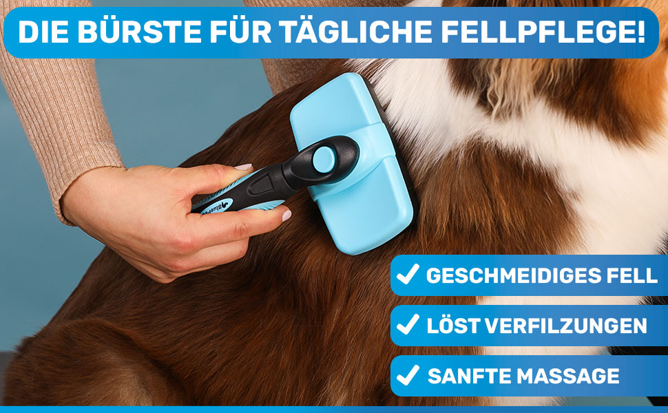 Щітка для собак та котів BluePet для довгої шерсті - видаляє підшерсток, ковтуни та вузли. Версія 2.0 з кнопкою очищення. Для щоденного використання (Блакитна) 2.0