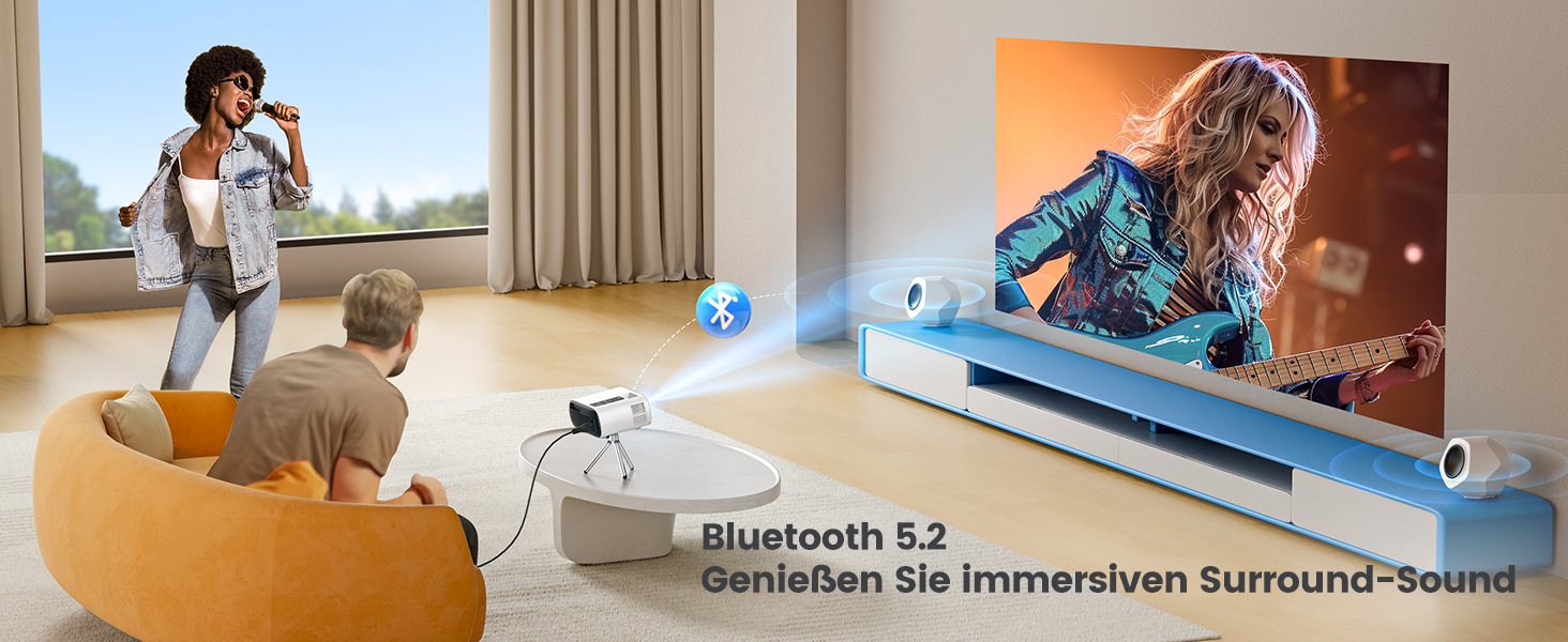 Портативний проєктор Mini Beamer 4K з підтримкою Android 13, WiFi 6, Bluetooth 5.4, обертання 270°, автотрапецеїдна корекція, HDMI/Android/iOS/PC/USB, білий (блакитний)