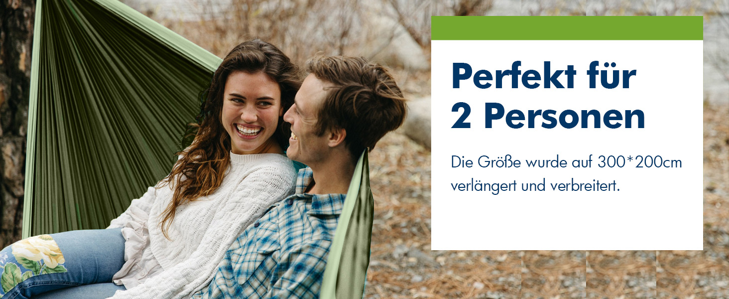 Гамак для відпочинку на природі та кемпінгу: двомісний, 300 x 200 см, ультралегкий, до 300 кг, нейлон, дихаючий, зелений