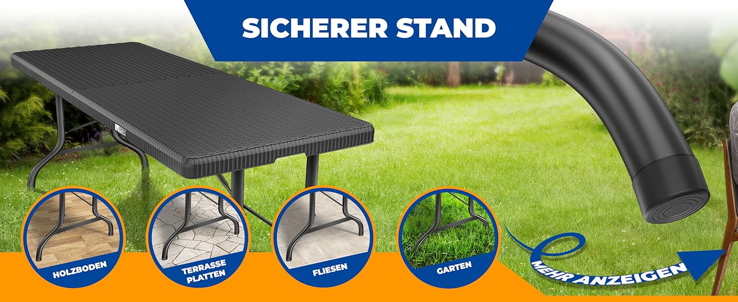Стіл KESSER® для пікніка, розкладний, пластиковий, 183x76 см, ротанг, 6 осіб, для саду, тераси, балкону, з ручкою, антрацит