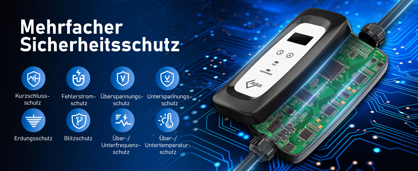 Кабель зарядки для електромобіля Schuko 3.6kW (5м, 16A) з регулюванням струму та дисплеєм | Підходить для ID.3, ID.4, Model 3/Y, ZOE, Q3/Q5 та інших електромобілів (EV/PHEV)