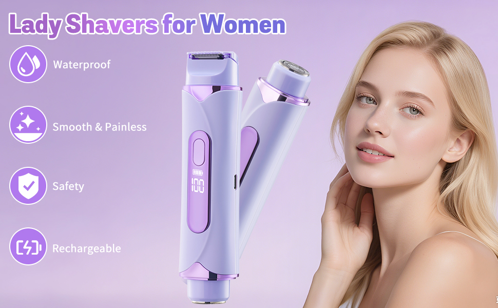 Триммер для бікіні 2025 року: 2-в-1 для жінок, водонепроникний, безболісний, для тіла. Повний комплект для догляду за інтимною зоною. Колір: фіолетовий