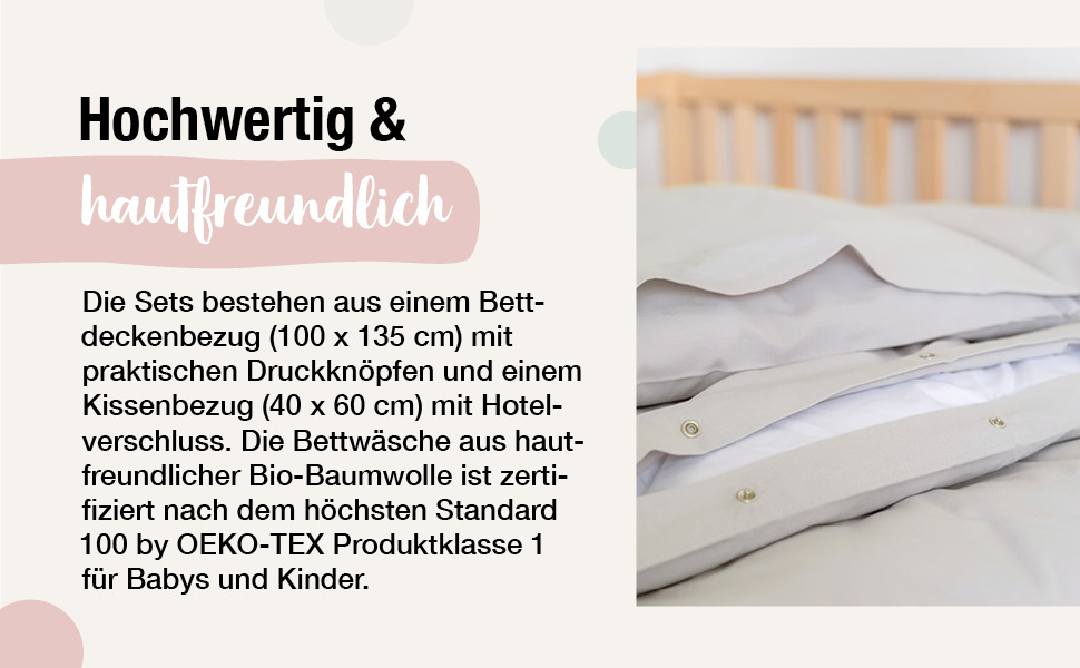 Набір постільної білизни Ehrenkind® з мусліну | 100% органічна бавовна | Standard 100 by Oeko-TEX | 100x135cm + 40x60cm, джинсовий колір