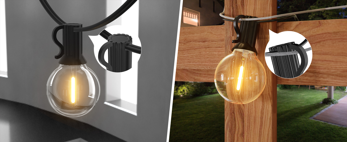 LED гірлянда GLUROO для вулиці, 7.6м, 12+1 лампочки G40, тепле світло, вологостійка, для саду, вечірок, диммер