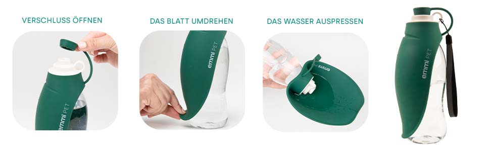 Турбувачка для собак Emmi-pet 600 мл з контейнером для корму 150 мл – портативна пляшка для води та їжі для собак, ідеальна для подорожей, прогулянок та активного відпочинку. Гігієнічна, легка в очищенні. Аксесуар для собак. Зелений колір, 580 мл