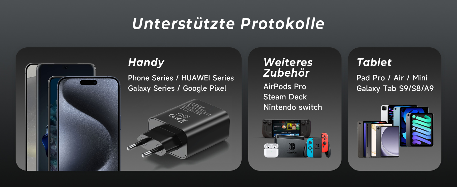 Зарядний пристрій ZKAPOR USB-C з 4 портами, 40W, з підтримкою PD та QC, для iPhone 16/15/14, Samsung Galaxy, Huawei, iPad Pro/Air, білий/чорний