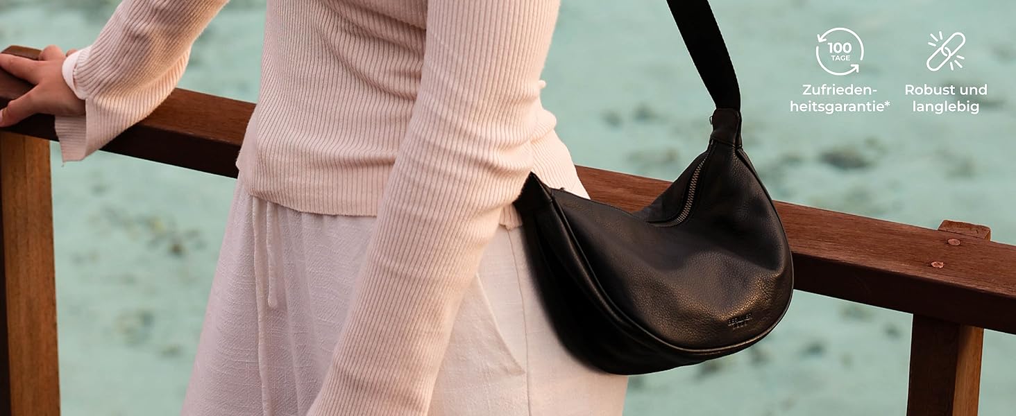 Сумка через плече Berliner Bags Luna, шкіряна напівмісяць, чорна. Жіноча сумка-багет