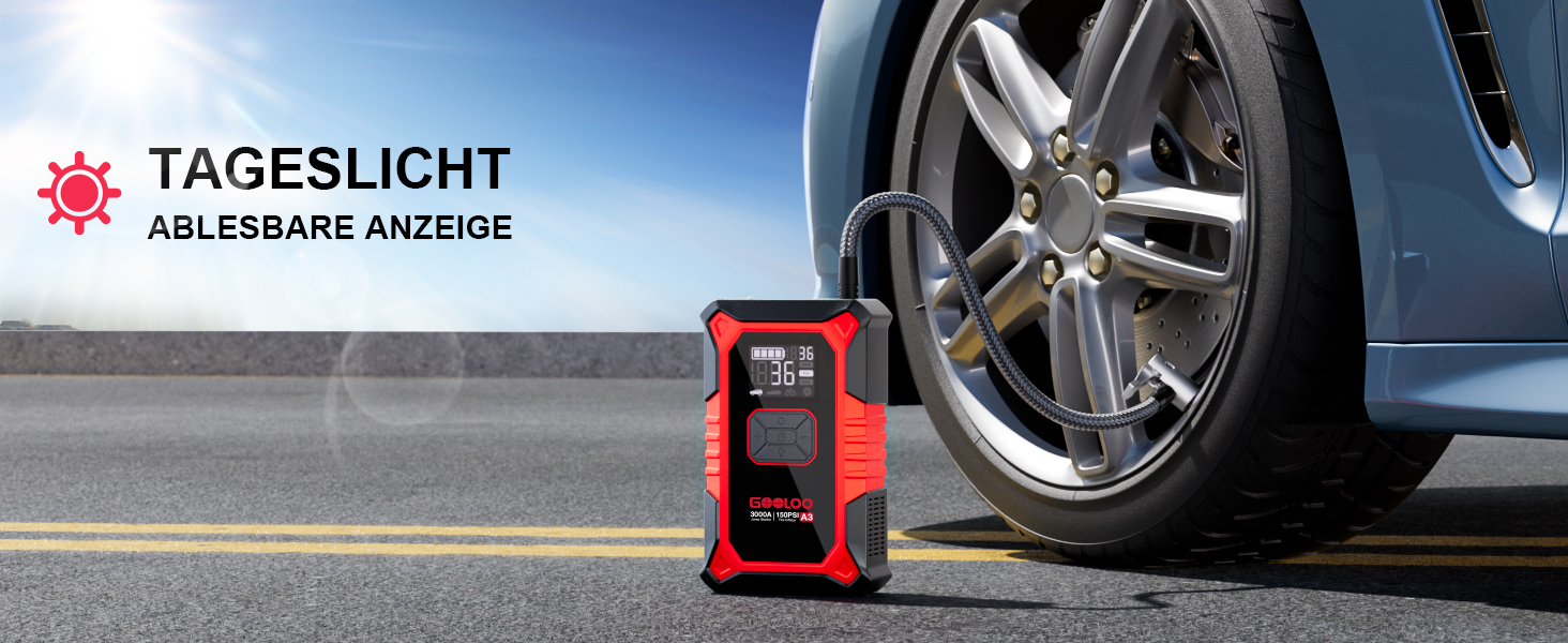 Powerbank з компресором GOOLOO A3 для автомобіля 12V (до 9.0L бензин/6.5L дизель), 3000A, 150PSI, LED дисплей