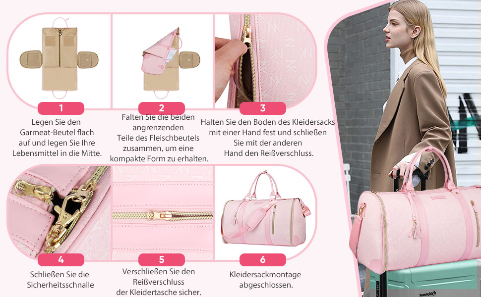 Сумка-трансформер для подорожей 50 л, 2-в-1 з водонепроникним відділенням для взуття та системою проти зминання – для жінок та чоловіків, ідеальна для ділових поїздок та відпочинку (Рожева)