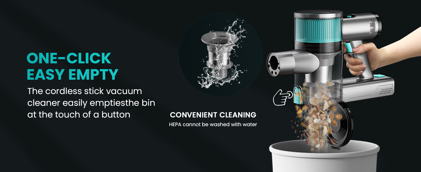 Бездротовий пилосос Dzaki 45000Pa з дисплеєм, антизаплутувальною насадкою та тривалою роботою для твердих поверхонь, килимів та шерсті тварин (блакитний)