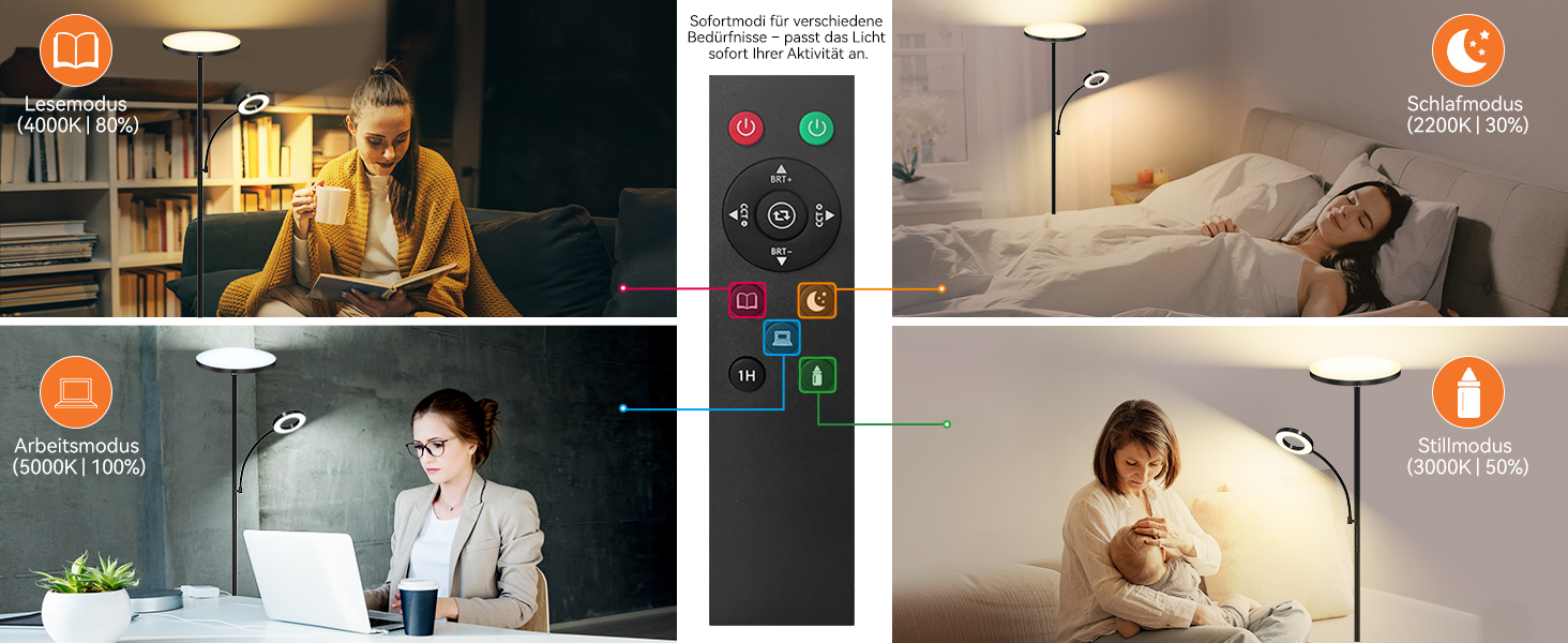 LED торшер, 42W, 16 мільйонів кольорів RGBCW, WiFi, Smart, двосторонній, для вітальні, сумісний з Alexa/Google Home, синхронізація з музикою, плавне регулювання яскравості, торшер для спальні