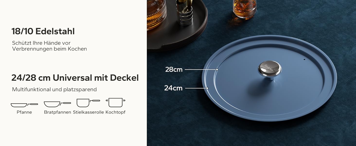 Набір сковорідок Redchef з керамічним покриттям, алюміній, 20/24/28 см, для всіх типів плит, антипригарне покриття, без PTFE, PFOA, PFAS, сумісний з індукцією, підходить для духовки, блакитний