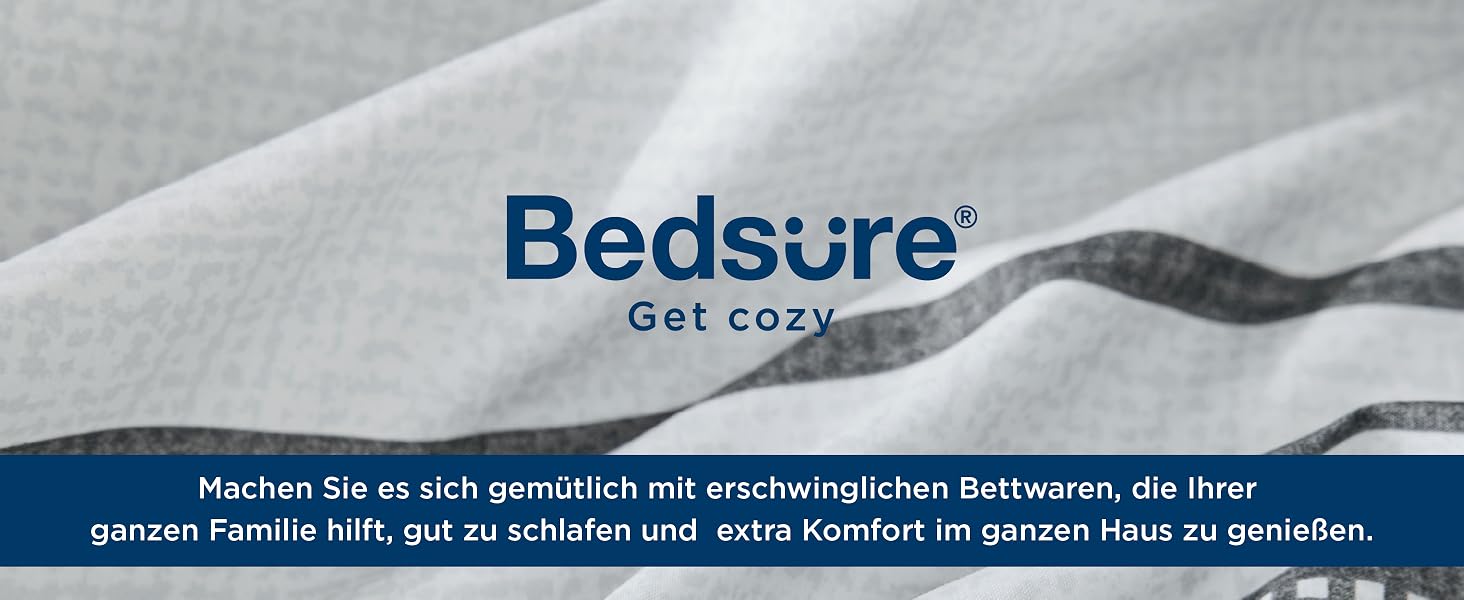 Комплект постільної білизни BEDSURE 3 предмети, сіра смугаста двостороння підковдра 200x200 см та 2 наволочки 80x80 см, сертифікат OEKO-TEX