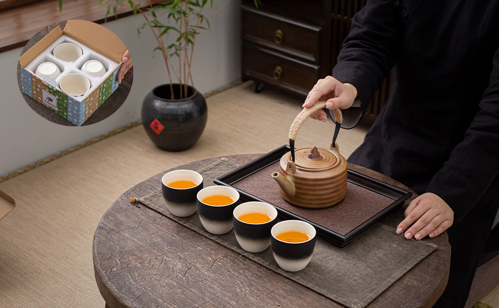 Японська чашка для чаю TEANAGOO з кераміки, 205 мл, темно-сіра, H4. Набір чашок для чаю, японський стиль, азіатський дизайн.