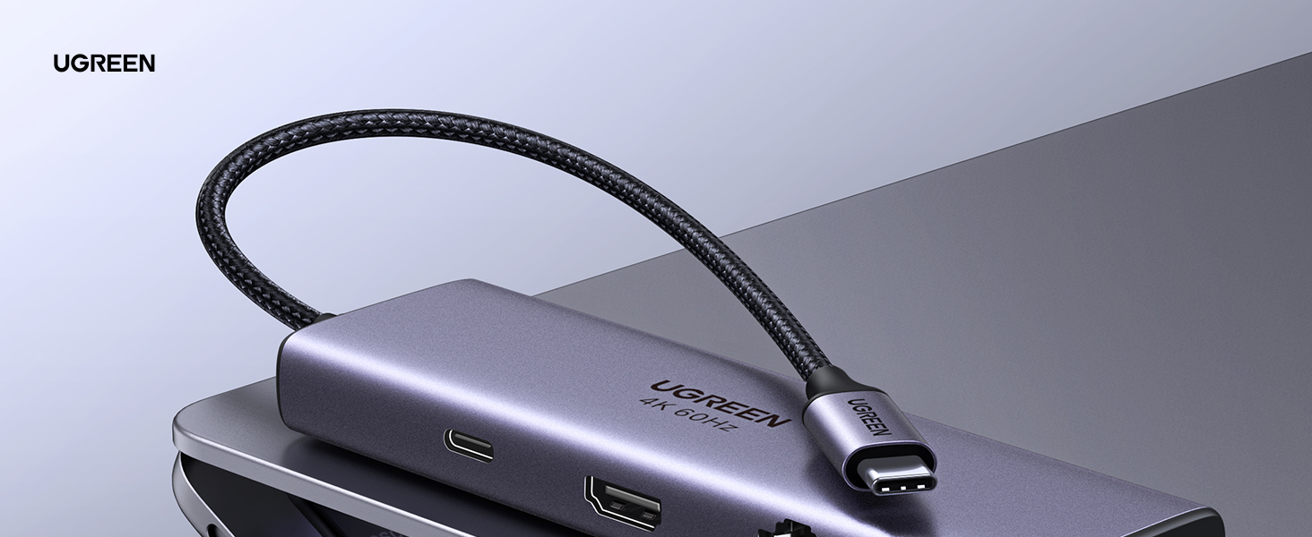 Хаб UGREEN Revodok 109 USB-C з HDMI 4K 60Hz, PD 100W, Gigabit Ethernet, SD/TF, 2xUSB-C, 2xUSB-A - сумісний з iPhone, MacBook, iPad, Surface, Galaxy