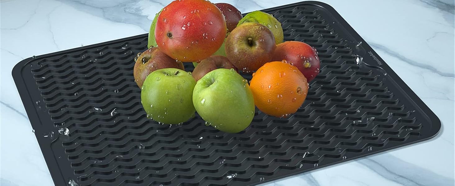 Силиконова підставка для посуду - 50 x 40 см. Без BPA, стійка до нагріву, не слизька. Підставка для сушіння посуду, чорна.