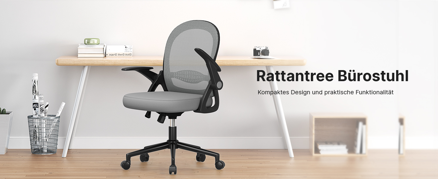 Ергономічне крісло Rattantree для офісу та дому: дихаюча спинка, регульована висота, підлокітники, 360° обертання (темно-сірий)