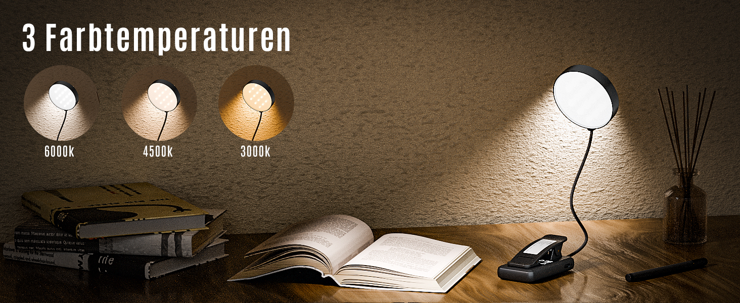 Ліхтарик для читання LQWELL на шию, LED, 3 кольори/яскравості, гнучкий, акумуляторний, для читання, рукоділля (чорний, комплект 3 шт)