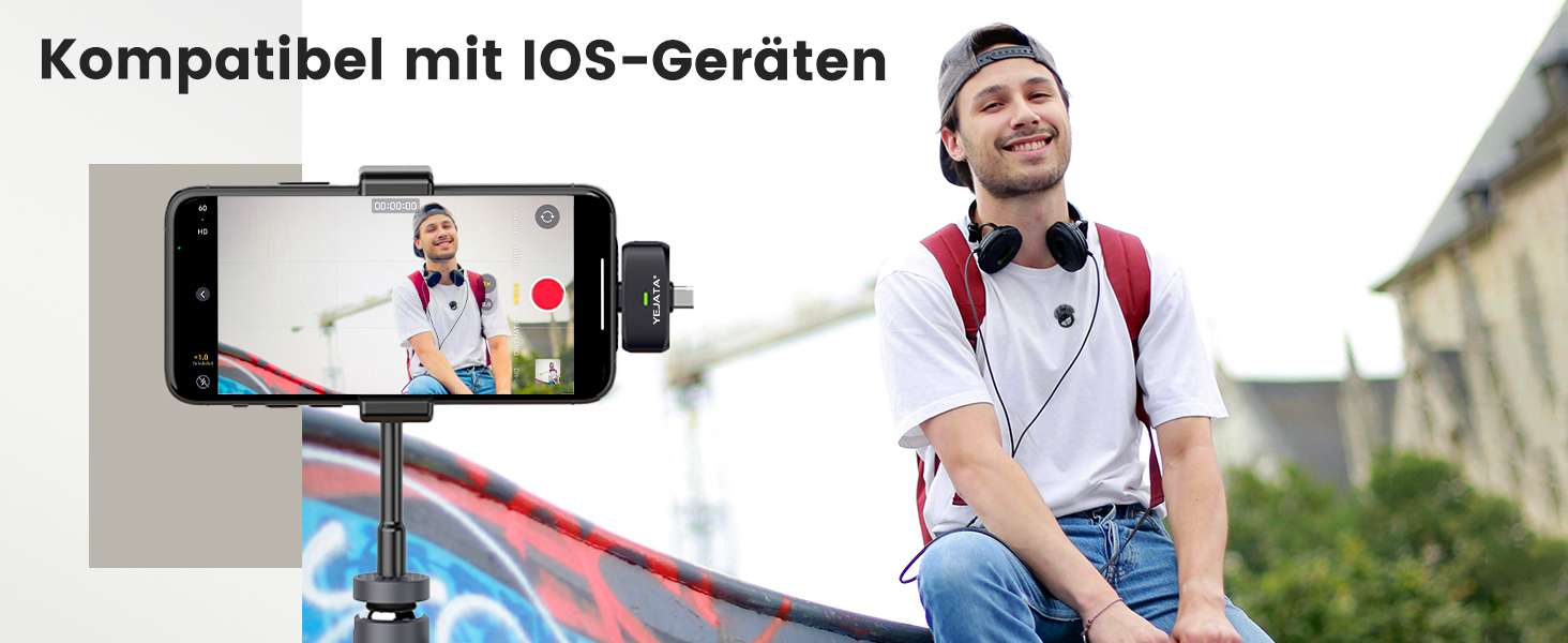 Мікрофон 2-в-1 для iPhone та Android з шумозаглушенням, кейс на 40 годин, магнітна застібка та кріплення для інтерв'ю, жовтий, 25 метрів