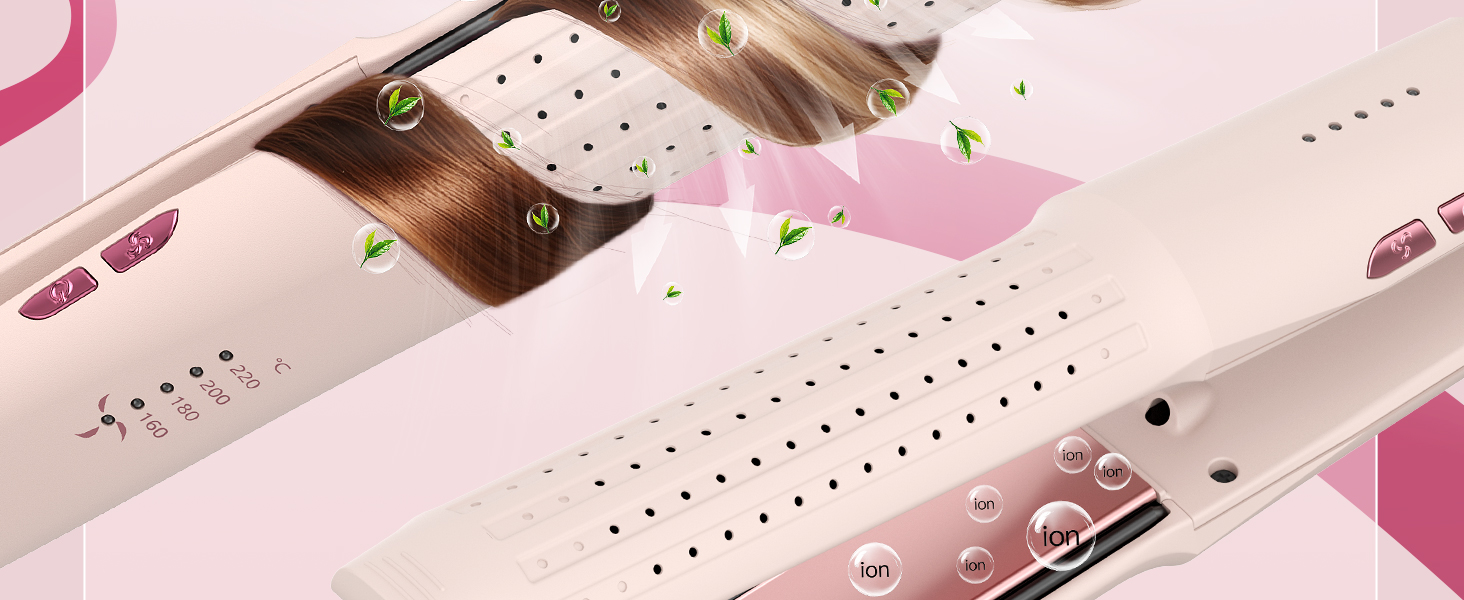 Випрямляч та плойка 2-в-1 з охолодженням Air Glatt, негативне іонізація, 4 температурні режими, рожевий