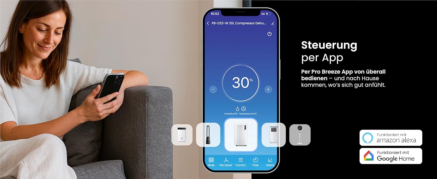 Електричний осушувач повітря ProBreeze 12L - для дому, 20 м², з таймером та датчиком вологості