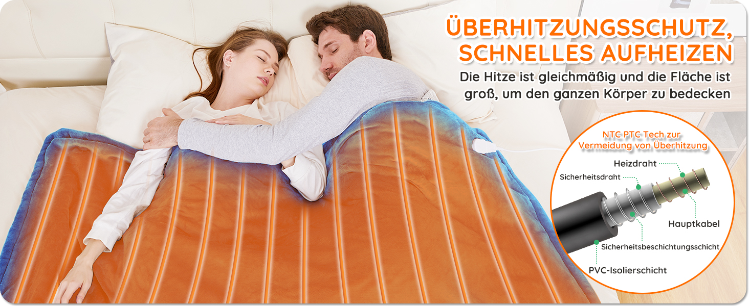 Електрична ковдра Mia&Coco з автовимкненням, 10 режимів нагріву, таймер до 9 годин, захист від перегріву, фланель, 200x180 см, блакитна