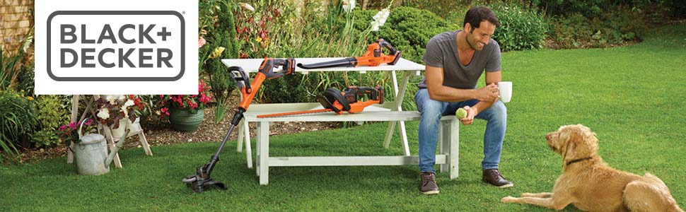 Black+Decker 3-in-1 City Mower Attachment (40-60 mm cutting height for trimmer) + Black+Decker Li-Ion Slidepack Battery (18V 2.0Ah, compatible with all Black+Decker 18V garden tools)