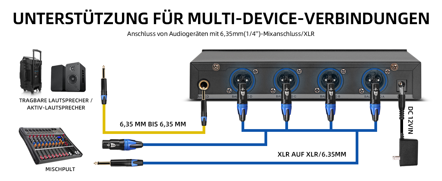 Debra 4-канальний UHF мікрофонний комплект, AU400: ручний, нагрудний, наголовний мікрофон для церкви, караоке, співу (2 ручні + 2 нагрудні мікрофони)