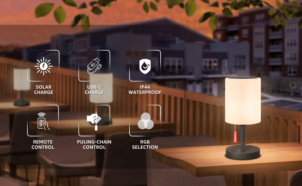 Світлодіодний солярний настільний світильник для вулиці 2-в-1, бездротовий, 8 кольорів, для саду, кемпінгу (Сірий)