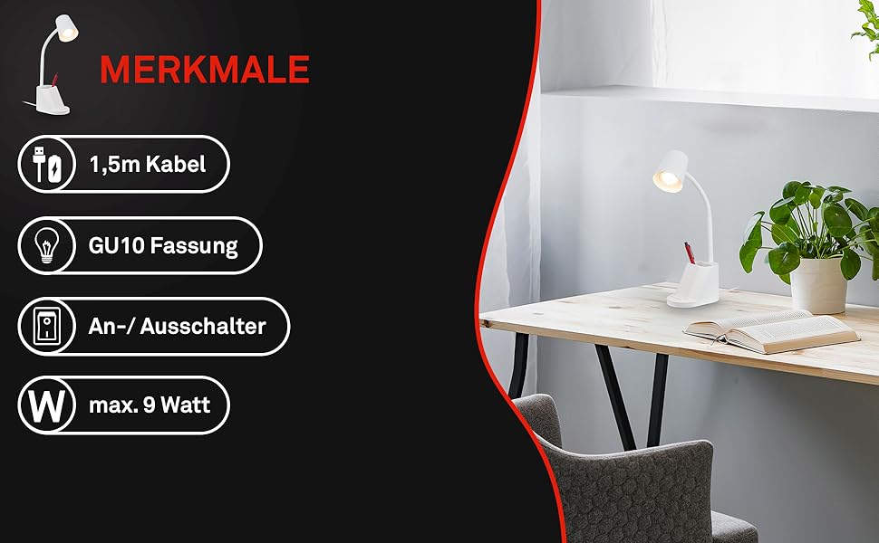 LED настільна лампа BRILONER з торшетом, чорна, 38,5 см, сенсорне керування, поворотна, з можливістю заміни лампочки