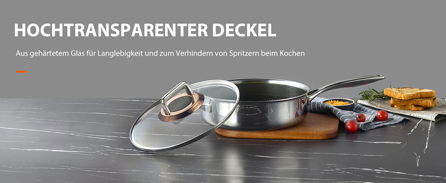 Сковорода з кришкою 26 см, антипригарне покриття Hybrid, холодна ручка, придатна для миття в посудомийній машині, без PFAS, PFOA та PTFE, термостійка до 260 °C, сумісна з усіма типами плит (WQ-D)