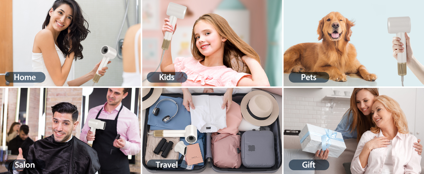 BESTBOMG Фен для волосся з LED-дисплеєм, 160 000 об/хв безщітковий двигун, 500 млн негативних іонів, тиха робота (білий)