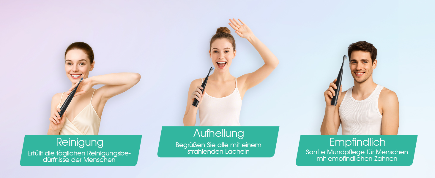 Електрична звукова зубна щітка Ultraschall ET110 (Чорна) - 41000 VPM, 70 днів роботи, 6 насадок, таймер, IPX7