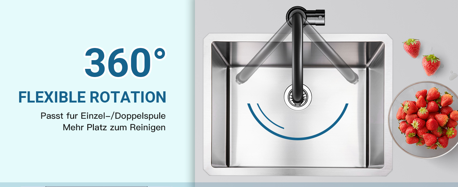 Чорний кухонний змішувач з висувною лійкою, 360° поворот, нержавіюча сталь, гаряча/холодна вода, G3/8'', 2 режими струменя