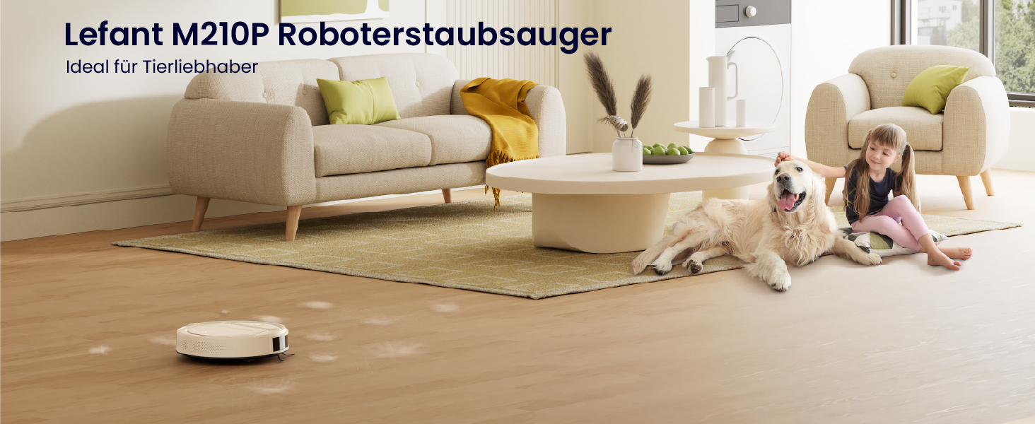 Робот-пилосос LEFANT M210P: потужність 2200 Па, тиха робота 55 дБ, Wi-Fi, Bluetooth, Alexa, керування через додаток, час роботи 120 хвилин, ідеально для шерсті тварин та твердих підлог