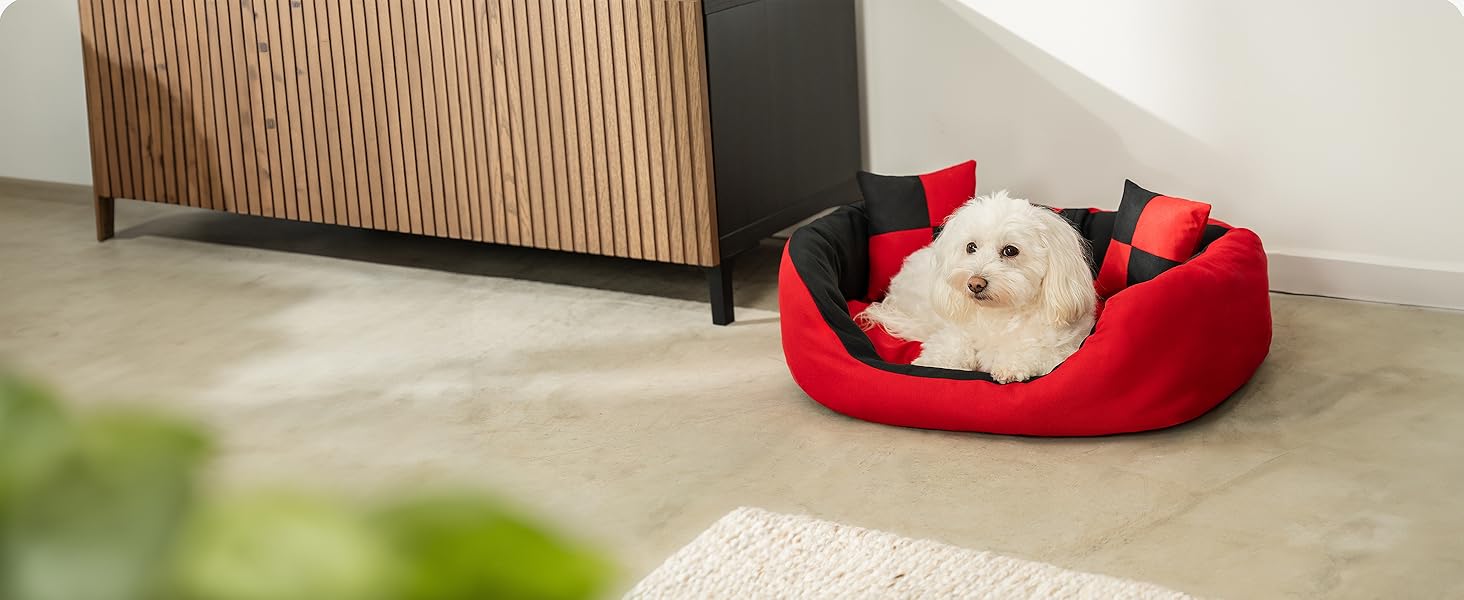 Кіжувалля для собак Lionto 4-в-1 з двостороннім подушкою з міцного оксфорду, 65x50 см, для котів та собак усіх розмірів, з глибоким входом, включає декоративну подушку, водовідштовхувальне, коричнево-бежеве