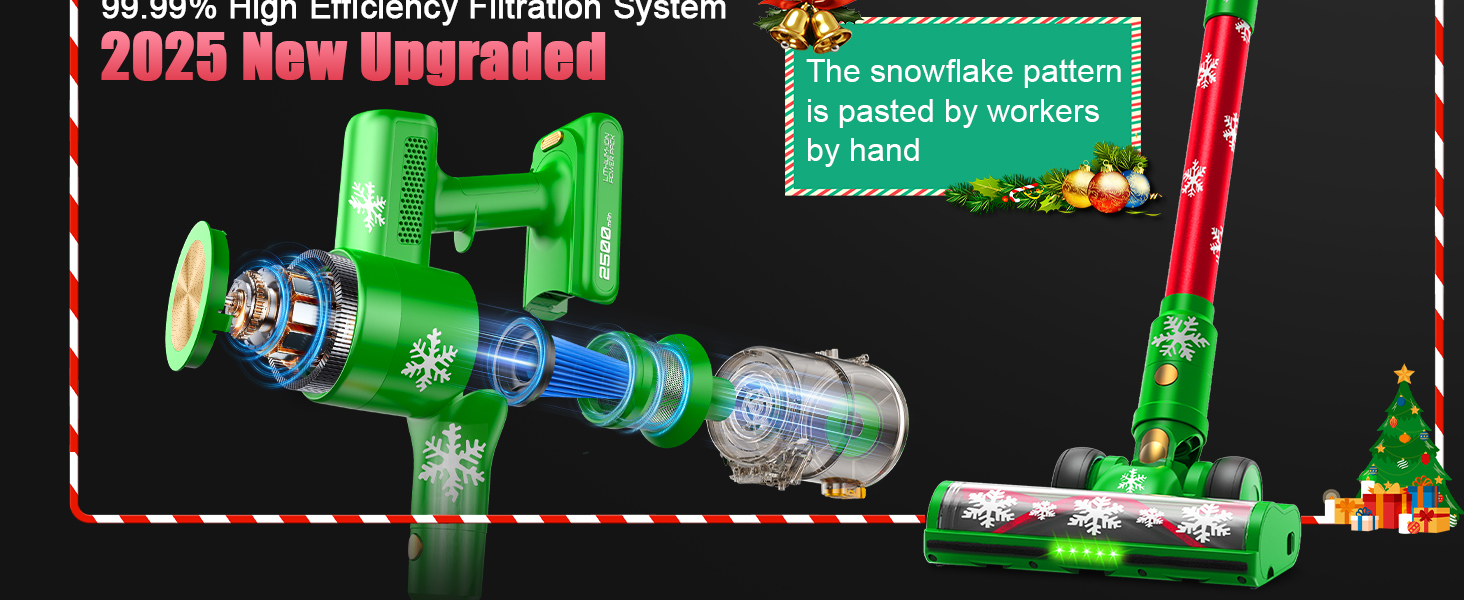 Бездротовий акумуляторний пилосос 48KPa/500W/55хв з LED-дисплеєм та зарядною станцією, для прибирання шерсті тварин, килимів, твердих поверхонь та авто, колір: зелений