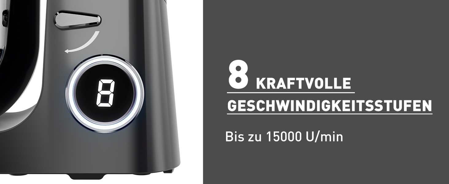 Кухонна машина Heinrichs 2500W з двома гаками для тіста, міксером та вінчиком, 8 швидкостей, чаша 7л з нержавіючої сталі, тиха, з титановим покриттям