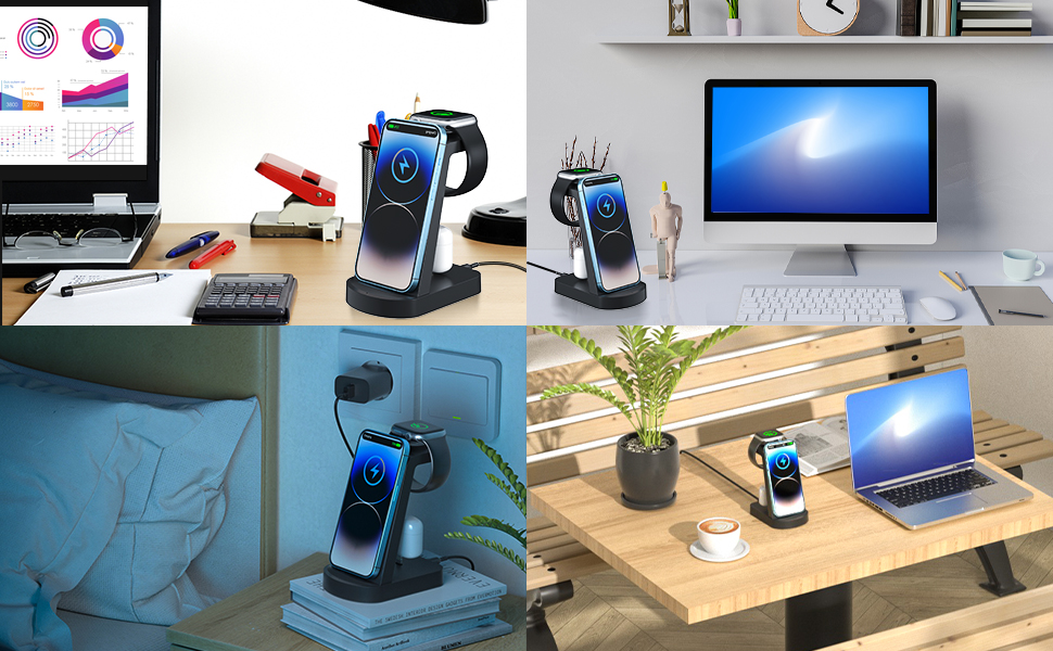 Бездротова зарядка 3 в 1 з адаптером 18W, сумісна з iPhone, Apple Watch, AirPods (чорний)